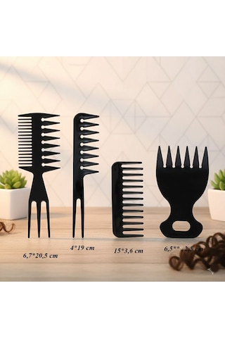 Erkek & Kadın Kullanımına Uygun 4'lü Saç Açma Ve Şekillendirme Tarağı - Afro Tarak Seti Diğer