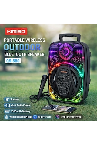 Platoon Pl-4657 Bt Usb Sd Aux 8 İnç Mikrofonlu Anfi Yüksek Ses Taşınabilir Rgb Işıklı Hoparlör