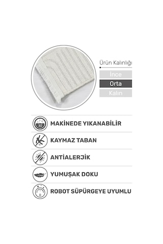 Revna Ekru Yıkanabilir Halı Kaydırmaz Tabanlı Pamuk Dokuma Salon Mutfak Koridor İçin Ekru