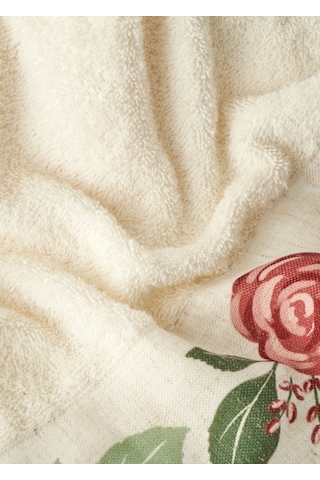 Bella Maison %100 Pamuk Rose Baskılı Yüz Havlusu Krem 50x90 Cm Krem 1