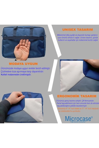 Microcase Tcl Tab 11 Gen 2 İçin Tablet Çantası 2 Bölmeli Al4228 Lacivert Gri Krem Omuz Çantası