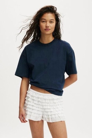 Seeh Lacivert Kısa Kollu Oversize Basic Kadın T-shirt Sh281
