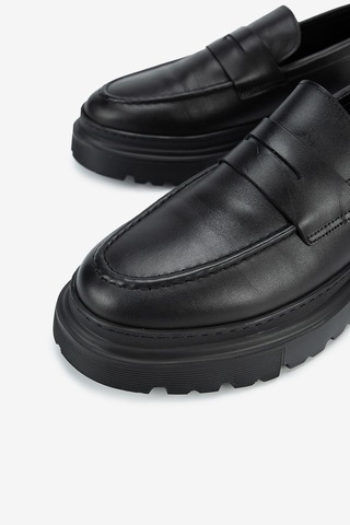 Lofer Erkek Deri Eva Tabanlı Bantlı Klasik Loafer Siyah