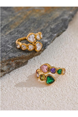 Beyaz Eetit Narin Kübik Zirkonya Kalp Paslanmaz Çelik Altın Rengi Ayarlanabilir Moda Açık Halka Yüksek Kaliteli Şık Charm Takı Beyaz