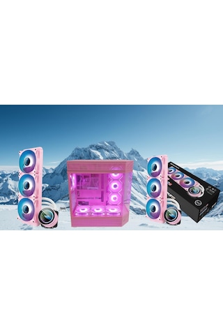 Zoko Tank 7x12 Cm Kumandalı Argb Fan Temper Camlı Oyuncu Bilgisayar Kasası Pembe Ve 360mm Sıvı Soğutma Set