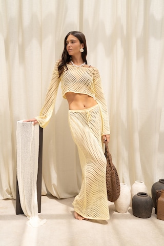 Mai Collection Forio Sarı Triko Crop Etek Takım