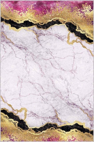 Pembe Gold Kaymaz Mermer Desen Özel Ölçü Rulo Yolluk Ar265n11 Gold - Pembe
