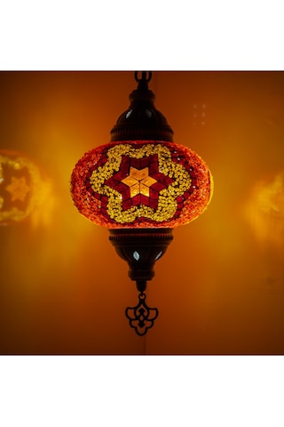 Selçuklu Dekoratif Mozaik Lamba Sarkıt Avize Renkli Desenli Lamba Renkli