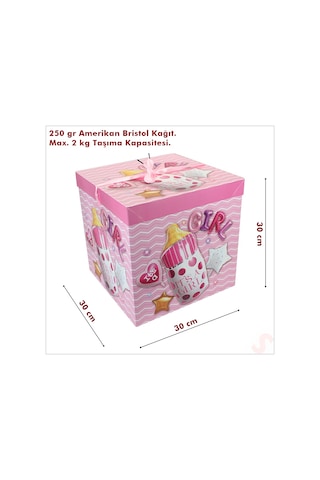 Kapaklı, Katlanır Demonte Karton Kutu, 30cm - Biberon & Pembe