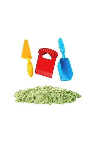 Aksesuarlı Kinetik Oyun Kumu, 1000 Gr Yeşil Renkli Set