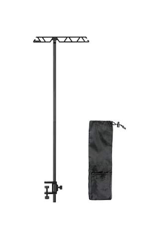 Yifomall Alüminyum Çelik Kamp Işık Rakusu - Masaüstü/toprak Takılıklı 3 Seviye Ayarlanabilir Depolama Rafı Siyah