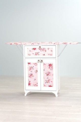 Mistik Home Rose Katlanır Dolaplı Ütü Masası Beyaz Gövde, Pembe Çiçek Desenli Beyaz/pembe