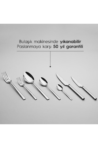 Nehir Dalyan Sade 72 Parça 12 Kişilik Çatal Kaşık Bıçak Takımı Gri