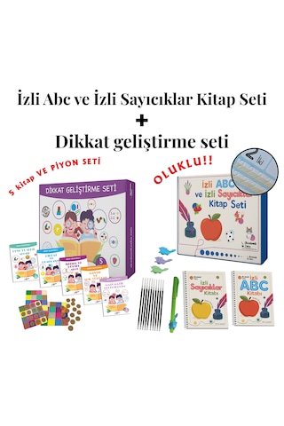 5 Yaş Dikkat Geliştirme Seti 5 Kitap Ve Piyon Seti - İzli Abc Ve Sayıcıklar izli seti
