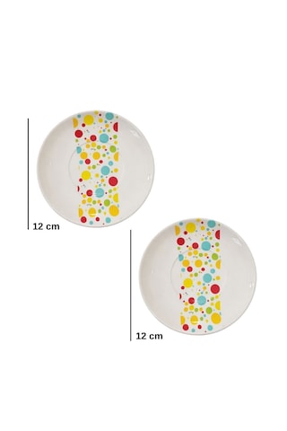 Dyris 2 Li Renkli Kahve Fincanı Seti 7 Cm Fincan 12 Cm Tabak Espresso Cappuccino Americano Beyaz X Renkli