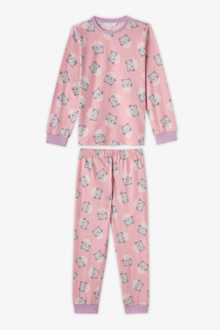 Penti Kız Çocuk Pembe Dainty Kitty Pamuklu Uzun Kollu 2li Pijama Takımı