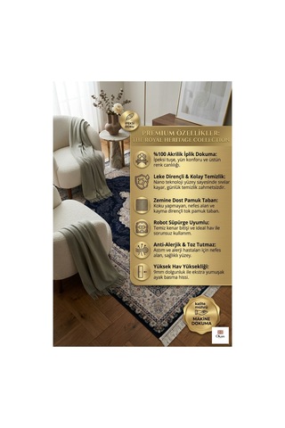 Royal Heritage Exclusive: Sanat Eseri Dokusunda Lacivert Madalyon Salon Halısı