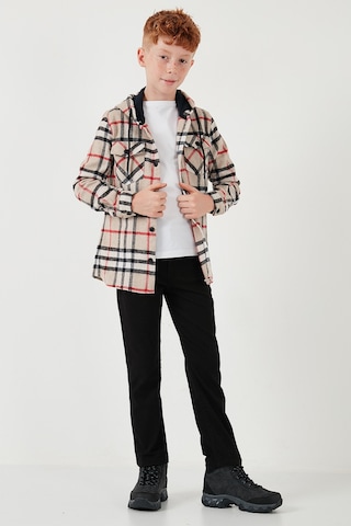 Lela Kapüşonlu Çift Cepli Ekoseli Oduncu Erkek Çocuk Gömlek Cf25W81786 Bej