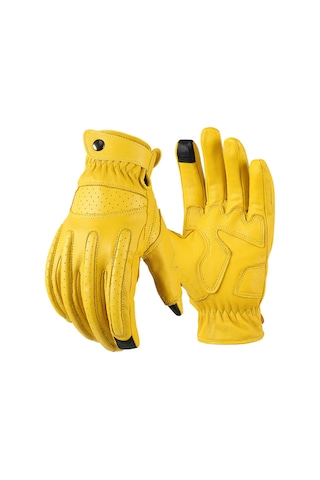 Tenfowee Motorsiklet Kullanımı İçin Dokunmatik Ekranlı Deri Eldiven, Uv Koruma, Sarı Xl Boy, Havalandırmalı Ve Kaymaz Tasarım