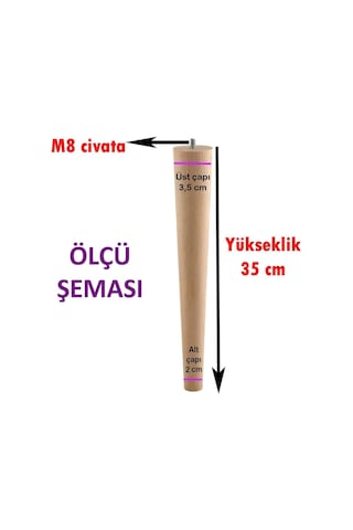 2 Adet Ahşap Ayak 35 Cm Masa Zigon Sehpa Tv Ünitesi Puf Tabure Ayağı Ayakları Konik M8 Civatalı Bej Renkli