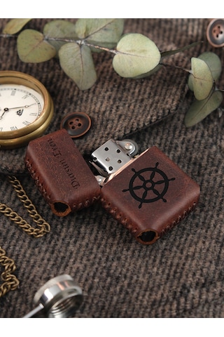 Vagave Kahve Renk Hakiki Deri Kılıflı Zippo Benzinli Çakmak
