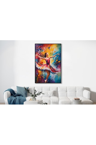 Yağlı Boya Dokulu Tablo Modern Renkli Balerin Gümüş Çerçeveli U05002-178954