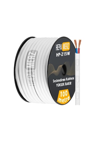 Hepa Merz Hp-215wh Tam Bakır 2x1.5 Mm Hoparlör Ses Kablosu 100 Mt Beyaz