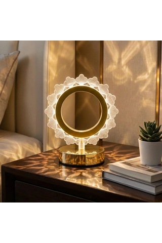 Gece Lambası Güneş Şeklinde Kristal Led Masa Lambası Dokunmatik 3 Renk Işık Modlu Şarj Edilebilir Küçük Boy Dekor Amaçlı .