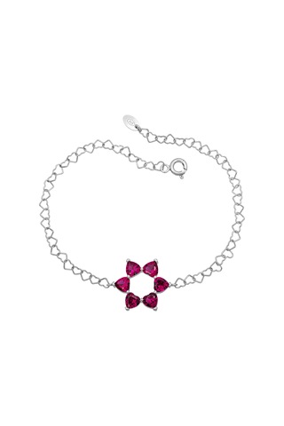 Aşkın Fısıltısı Ruby Taşlı Bileklik 925 Ayar Gümüş Kalp Zincir 20 Cm Gümüş