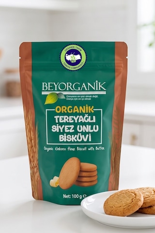Organik Siyez Unlu Tereyağlı Bisküvi 100 Gr Atıştırmalık Bisküvi