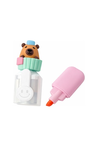 Sevimli Mini Fosforlu Keçeli Kalem-6lı Set-mini Ayıcık Başlıklı-fosfor02