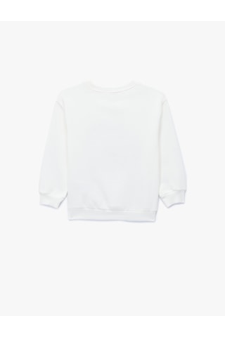 Koton Pamuklu Uzun Kollu Bisiklet Yaka Baskılı Şardonlu Sweatshirt Ekru 6wmb10270tk