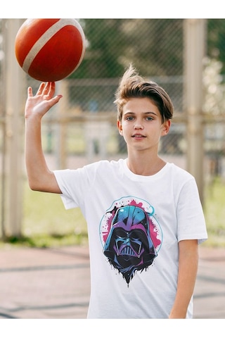 Sevbano Star Wars Darth Vader Baskılı Unisex Film Çocuk Tişört 1-12 Yaş Beyaz