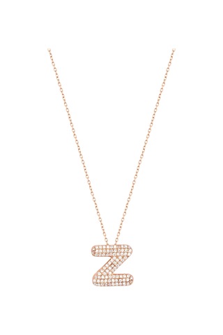 Beyaz Zirkon Taşlı Gümüş Harf Kolye - Z Harfi Rose Gold
