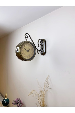 Eskitme Metal Retro İstasyon Saati 36 X 25 Cm Çift Taraflı Şık Dekoratif Saat