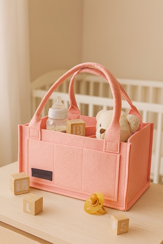 Yunusoğlu Home Anne Bebek Keçe Bakım Çantası Yenidoğan İçin Organizer Düzenleyici Çok Amaçlı Pembe
