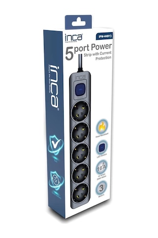 Inca Ipw-44sy3 4lü 3mt Siyah Yeşil Akım Korumalı Priz Standart