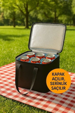 22 Litre Termos Çanta Yalıtımlı Plaj, Piknik, Kamp Ve Günlük Kullanıma Uygun Siyah