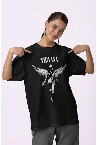 Sevbano Tasarım Nirvana Rock Metal Baskılı Unisex Oversize Müzik Grubu Ti Siyah