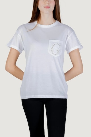 Guess Kısa Kollu Bisiklet Yaka Cepli G Logolu Kadın Beyaz T-shirt W6gı17k3037-g011 Beyaz