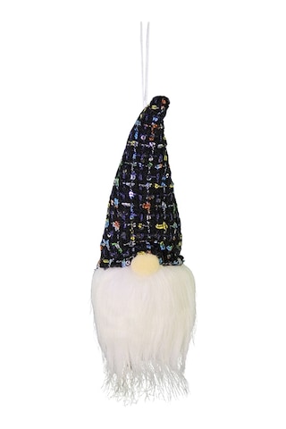 Yılbaşı Süsü Işıklı Cüce Sakallı Bereli Kafa Siyah 15 Cm