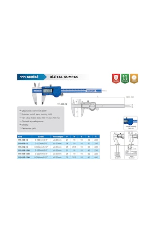 Accud Dijital Kumpas 111 Serisi 0-150mm