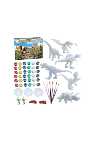 Symbee 6 Adet Pvc Dinozor, 36 Renkli Boya, 6 Fırça İle El Yapımı Boyama Seti - Çocuklar İçin Sanatsal Çalışma Ve Hayal Gücü Geliştirici