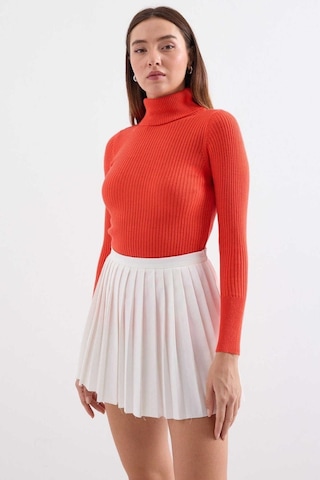 Onno Style Women Fitilli Balıkcı Yaka Basic Kazak Kırmızı