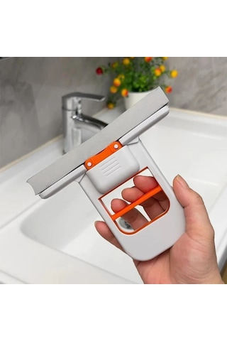El Değmeden Sıkmalı Süngerli Mini Mop & Mutfak, Lavabo, Cam, Fayans Temizleme Aparatı Turuncu