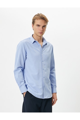 Koton Klasik Gömlek Slim Fit Yarım İtalyan Yaka Düğmeli Uzun Kollu Mavi 4sam60020hw 4SAM60020HW643 Mavi