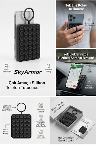 Vantuzlu Telefon Tutucu Silikon Yapışkanlı Sabitleyici, Selfie Ve Video İçin Duvar Askısı Sky163 Siyah