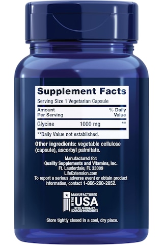 Life Extension Glycine 1000 Mg Amino Acid That Promotes Healthy Sleep 100 Caps
