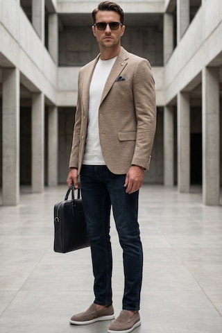 İmza Bej Mono Yaka Örme 6 Drop Slim Fit Ceket 1002260152
