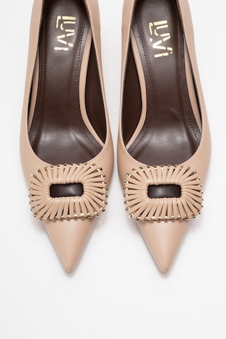 Great Bej-kahverengi Tokalı Kadın Topuklu Ayakkabı Bej